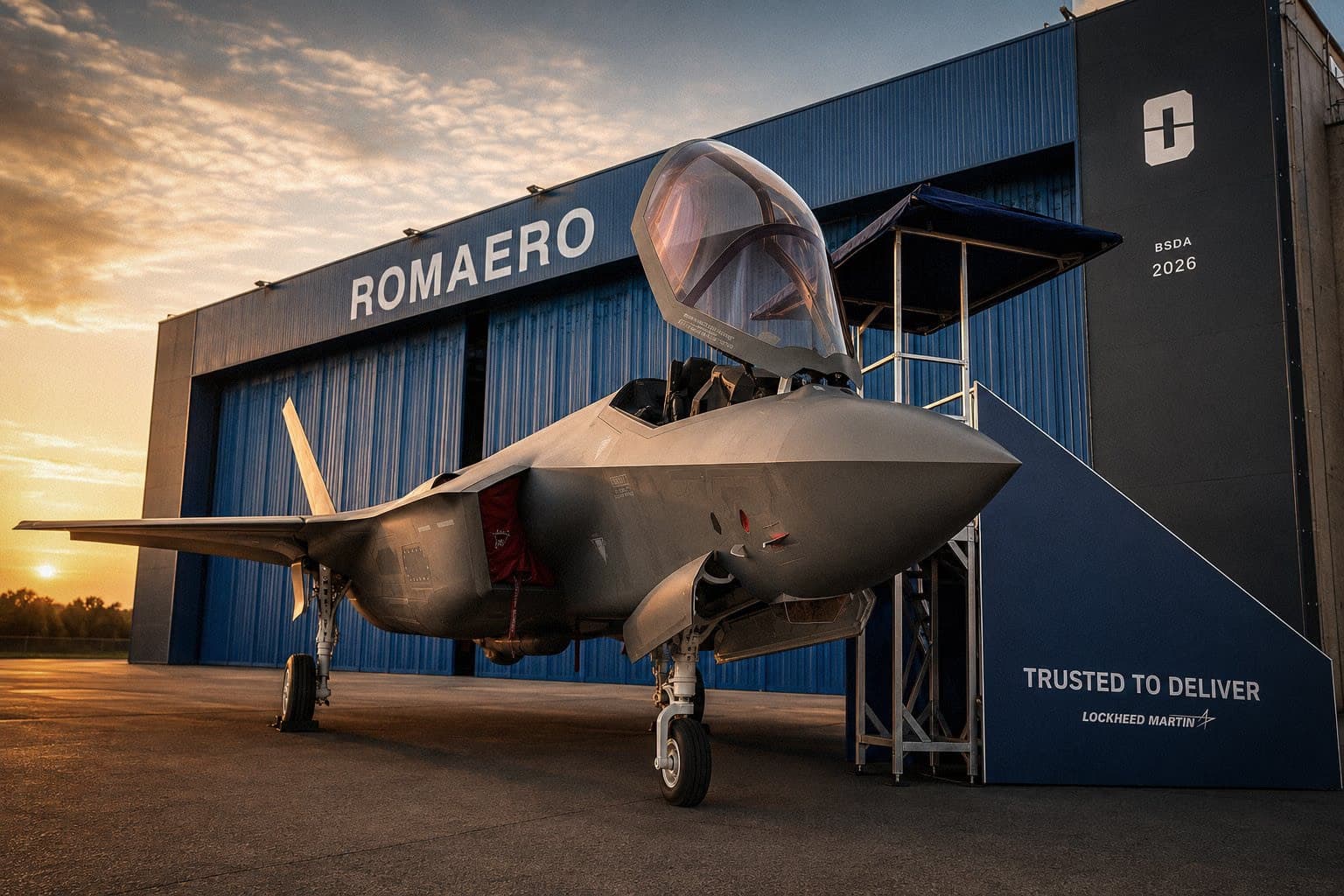 Egy F-35A részlete a Lockheed Martin pavilonjában, BSDA 2026, Bukarest Romaero