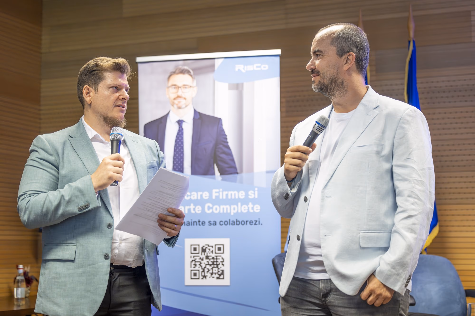 Bogdan Putinică (CEO Noctiluca) and Alex Ghica (Oxygen Events) opening the „Decizia" conference at Arenele BNR, 19 June 2026