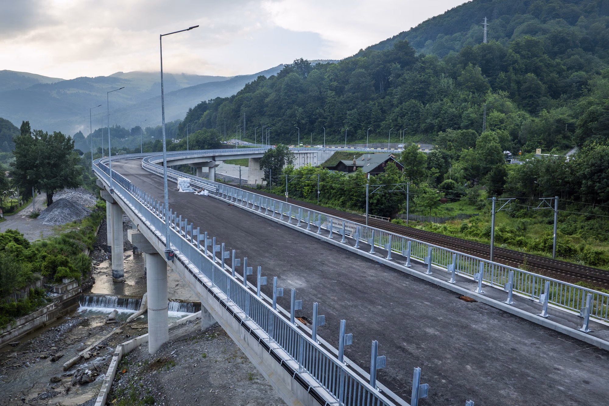 Completed Comarnic Bypass bridge, view from the northern end towards the valley