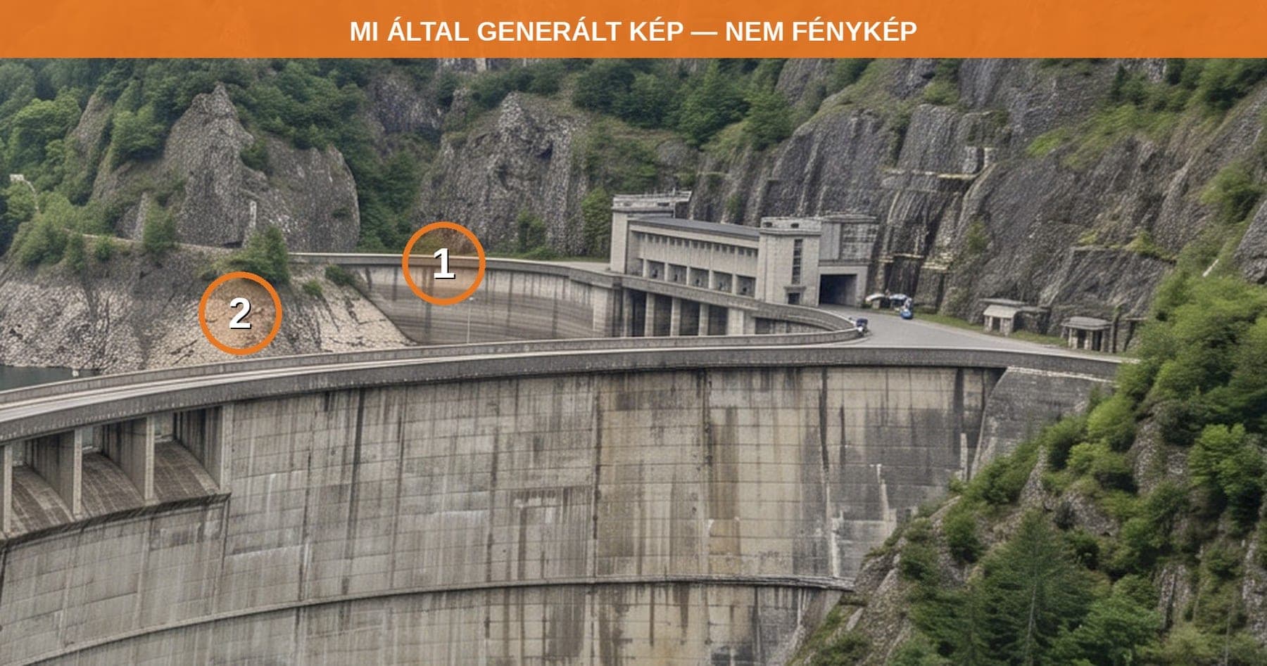 Részlet a generált képből: a fő koronázósáv és mögötte egy második, száraz mederrel